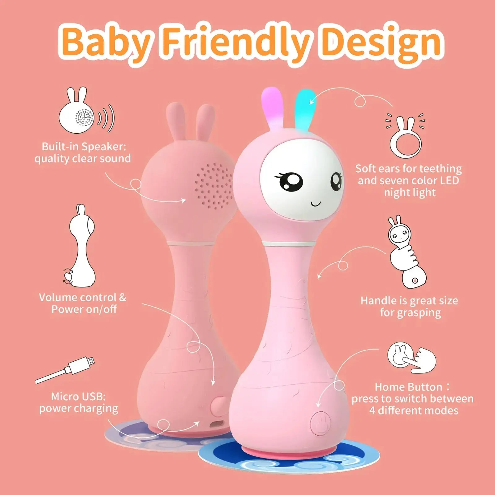 alilo Smarty Bunny Baby Rattle Musical Light Up Toys